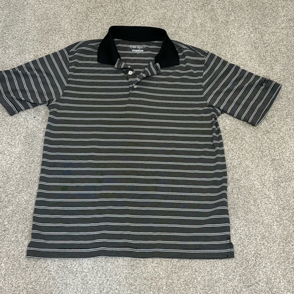 Walter Hagen Black and White Stripe Golf Shirt